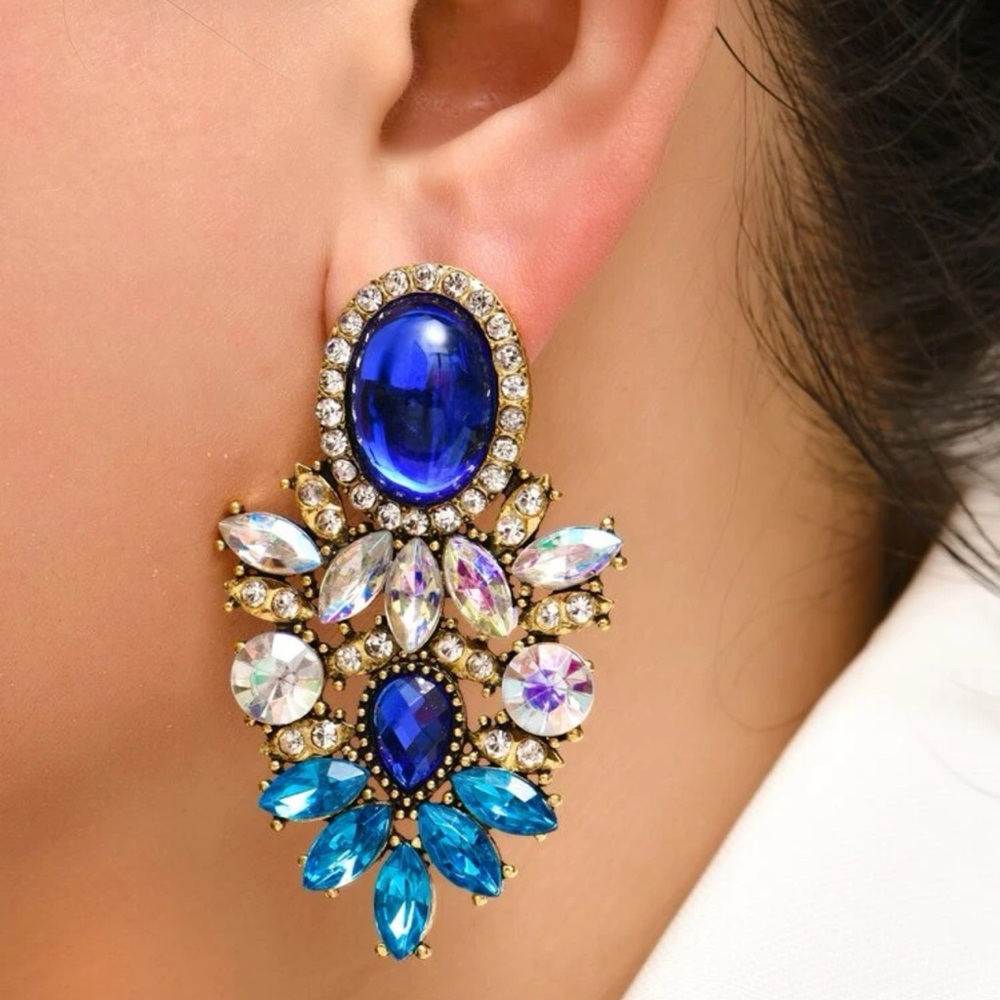Iridescent Jeweled Earrings - White - Picture 7 of 9